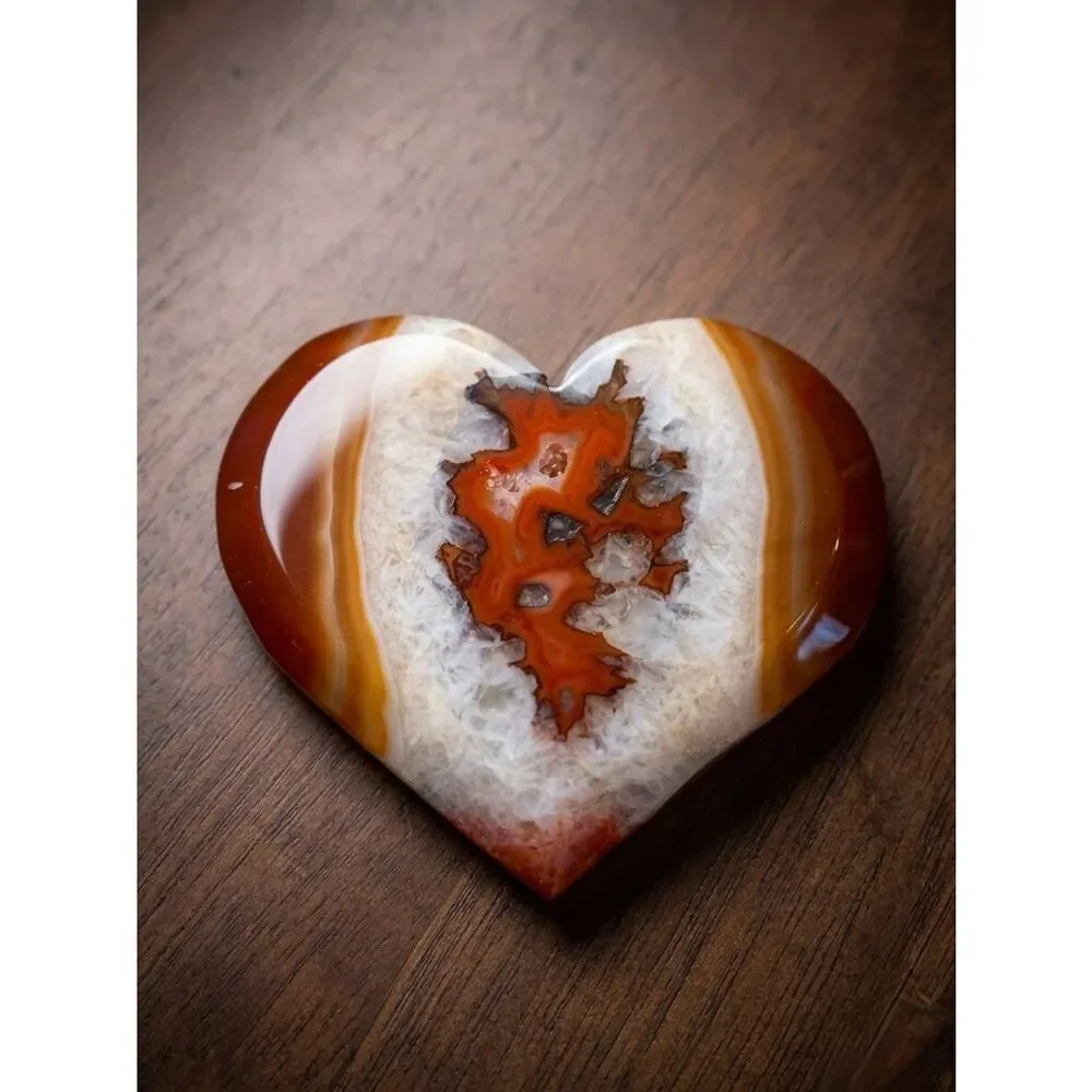 1 Natural Carnelian Crystal Heart Red Agate Geode Cluster Spiritual Meditation